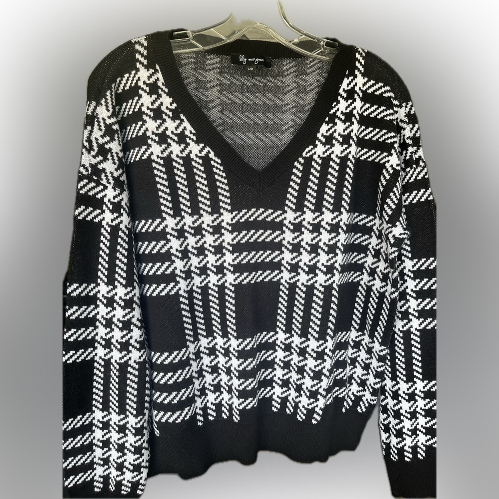 Black and White V-Neck Sweater